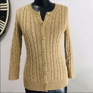 Talbots Metallic Gold Cable Knit Cardigan